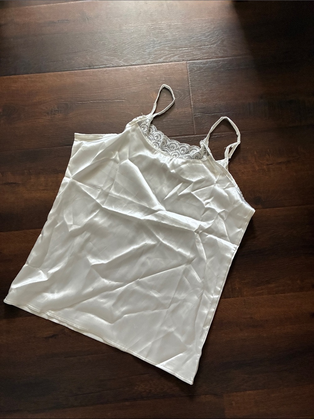Vintage Satin Silky Lace-Trim Cami Tank Top Bridal White Sz L Wedding Chemise
